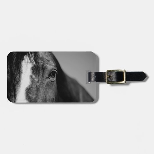 Zwart Wit Paard Oog Kunstwerk Bagagelabel (Voorkant horizontaal)
