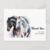 Zwart & wit paard paar in waterverf bedankt briefkaart (Voorkant)