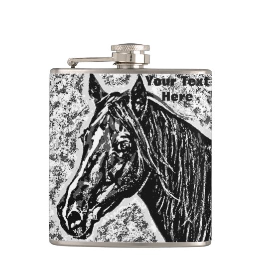 Zwart-wit Paard Portret Paardenkunst Heupfles (Voorkant)