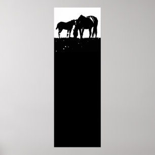Zwart Wit Paarden Silhouetten Pop Art Poster