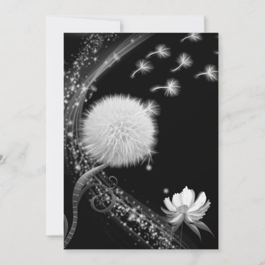 Zwart-wit paardenbloem bruiloft kaart (Achterkant)