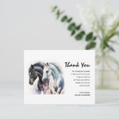 Zwart-wit paardenhaar in Waterverf Hartelijk dank Briefkaart (Staand voorkant)