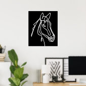 Zwart-wit paardenhoofd tekening muurposter poster (Thuiskantoor)