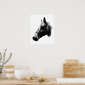 Zwart Wit Paardenpotlood Digitaal Kunstwerk Poster (Keuken)