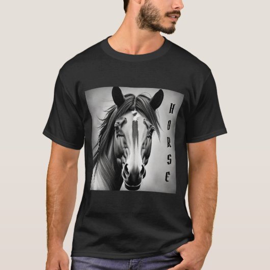 Zwart-wit Paardenprint Mannen T-shirt (Voorkant)