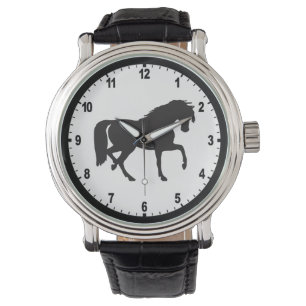  zwart & wit paardensilhouet horloge