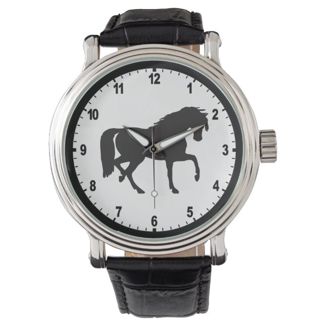  zwart & wit paardensilhouet horloge (Voorkant)