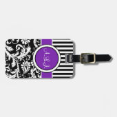Zwart, wit, Paars gestreept Bagagelabel (Voorkant horizontaal)