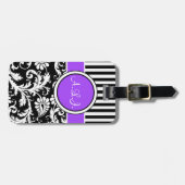 Zwart, wit, Paars gestreept Bagagelabel (Voorkant horizontaal)