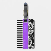Zwart, wit, Paars gestreept Bagagelabel (Achterkant verticaal)
