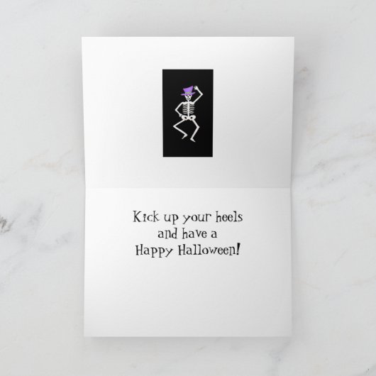 Zwart wit Paars Halloween Skeleton Botten Dance Kaart (Binnen)