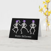 Zwart wit Paars Halloween Skeleton Botten Dance Kaart (Gele Bloem)