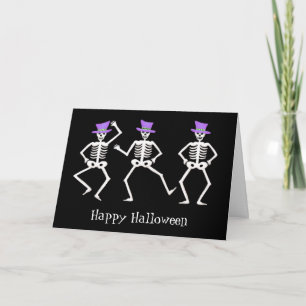 Zwart wit Paars Halloween Skeleton Botten Dance Kaart