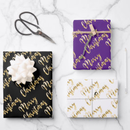 Zwart wit paars kerstgoudschrift inpakpapier vel