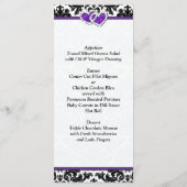 Zwart, Wit, Paarse Damask, Harten Bruiloft Menu (Achterkant)