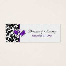 Zwart, wit, Paarse Damask Harten Favor Tag Mini Visitekaartjes