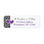 Zwart Wit Paarse Damask Hearts Adreslabel Etiket (Voorkant)