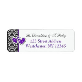 Zwart Wit Paarse Damask Hearts Adreslabel Etiket