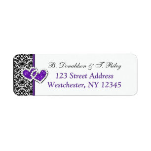 Zwart Wit Paarse Damask Hearts Adreslabel Etiket