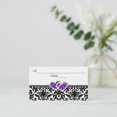 Zwart, wit, Paarse Damask Hearts Place Card Plaatskaartje (Staand voorkant)