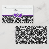 Zwart, wit, Paarse Damask Hearts Place Card Plaatskaartje (Voorkant / Achterkant)