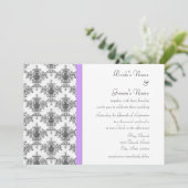 Zwart Wit Paarse Damask Huwelijksuitnodigingen Kaart (Staand voorkant)