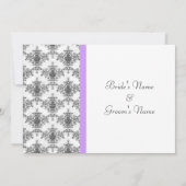 Zwart Wit Paarse Damask Huwelijksuitnodigingen Kaart (Achterkant)