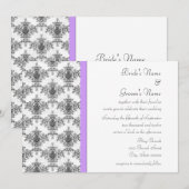 Zwart Wit Paarse Damask Huwelijksuitnodigingen Kaart (Voorkant / Achterkant)