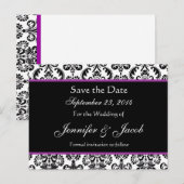 Zwart Wit Paarse Damask Save Date Briefkaart (Voorkant / Achterkant)