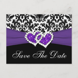 Zwart, Wit, Paarse Damask Save the Date Briefkaart