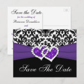 Zwart, Wit, Paarse Damask Save the Date Briefkaart (Voorkant / Achterkant)