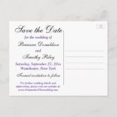 Zwart, Wit, Paarse Damask Save the Date Briefkaart (Achterkant)