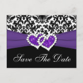 Zwart, Wit, Paarse Damask Save the Date Briefkaart (Voorkant)
