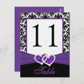 Zwart, Wit, Paarse Damask Tafelnummer Post Kaart (Voorkant / Achterkant)