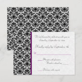 Zwart, Wit, Paarse Damast RSVP Kaart (Voorkant / Achterkant)