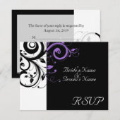 Zwart +Wit Paarse Draai Bruiloft Passend RSVP Kaartje (Voorkant / Achterkant)
