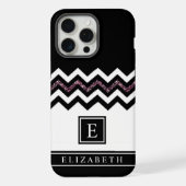  Zwart Wit Paarse Glitter Chevron iPhone Hoesje (Achterkant)