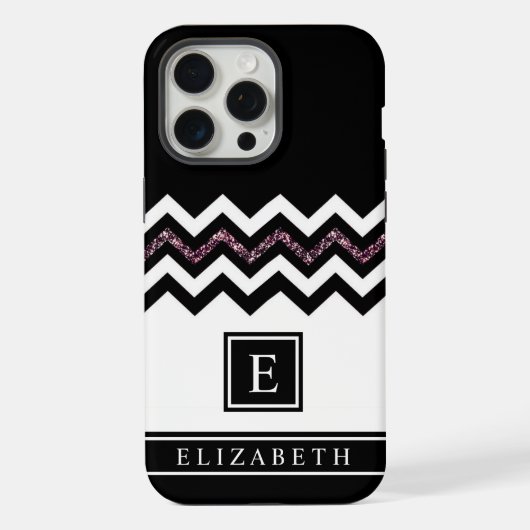  Zwart Wit Paarse Glitter Chevron iPhone Hoesje (Achterkant)