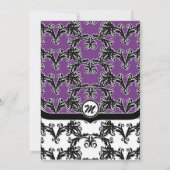 Zwart Wit Paarse Hart Damask Bruiloft Uitnodiging (Achterkant)
