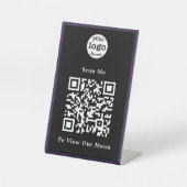 Zwart-wit Paarse Logo QR Code Restaurant Reclamebord Met Voetstuk (Voorkant)