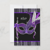 Zwart Wit Paarse Masquerade Party RSVP (Voorkant)