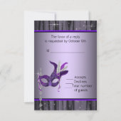 Zwart Wit Paarse Masquerade Party RSVP Kaartje (Achterkant)
