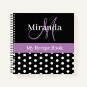 Zwart Wit Paarse Monogram Polka Dot Recept Notitieboek (Voorkant)