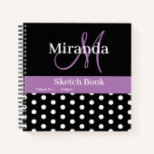 Zwart Wit Paarse Monogram Polka Dots Schets Notitieboek (Voorkant)
