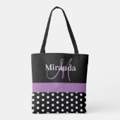 Zwart Wit Paarse Monogram Script Stippen Tote Bag (Achterkant)