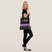 Zwart Wit Paarse Monogram Script Stippen Tote Bag (Op model)