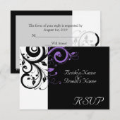 Zwart-wit paarse spiraal bruiloft bijpassende RSVP (Voorkant / Achterkant)