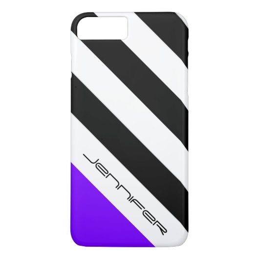 Zwart, Wit, Paarse Streep Douane met Naam Case-Mate iPhone Case (Achterkant)