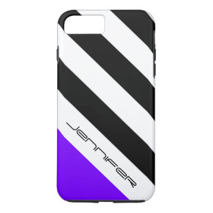 Zwart, Wit, Paarse Streep Minimalistisch met Naam iPhone 8/7 Plus Hoesje