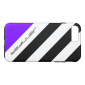 Zwart, Wit, Paarse Streep Minimalistisch met Naam Case-Mate iPhone Case (Achterkant (Horizontaal))
